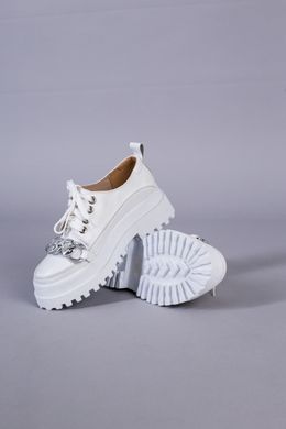 Туфлі жіночі шкіряні білі на шнурках та з ланцюгом, 35, 23.5