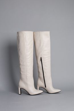 Ботфорты женские кожаные молочного цвета на каблуке зимние, 40, 25.5