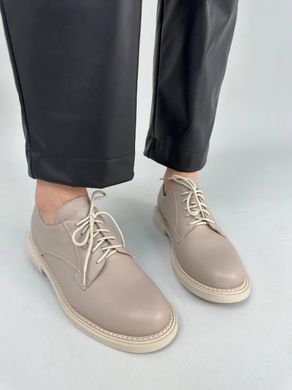 Туфли женские кожаные бежевые на шнурках низкий ход, 36, 23.5