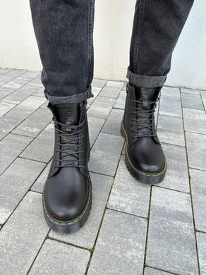 Ботинки мужские кожаные черного цвета с желтой строчкой зимние, 40, 26.5-27