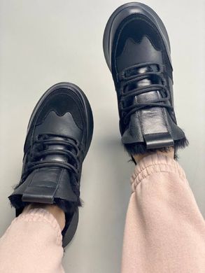 Кросівки жіночі шкіряні чорні із вставками замші зимові, 36, 23.5