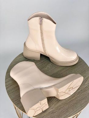 Ботинки женские кожа наплак бежевого цвета на каблуке зимние, 40, 25-25.5