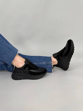 Кросівки жіночі шкіряні чорні із вставками чорної замші, 41, 26.5