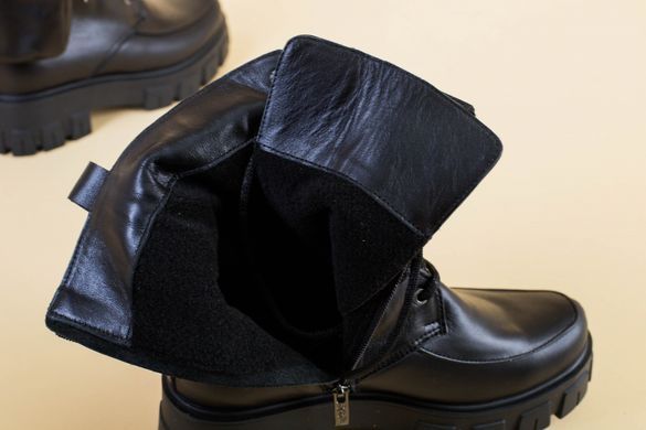 Ботинки женские кожаные черные, с кошелечком, на байке, 36, 23.5