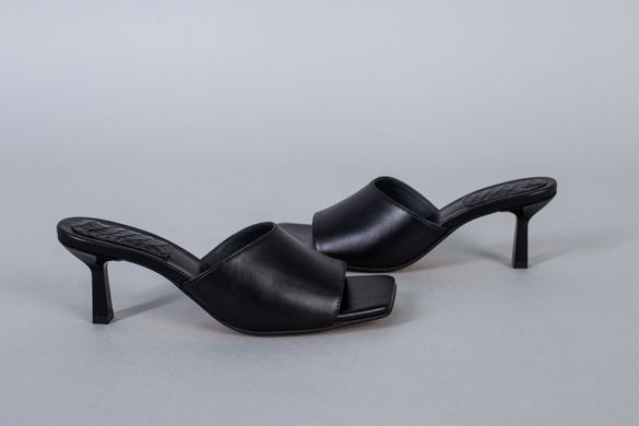 Шлепанцы женские кожаные черные на небольшом каблуке, 41, 27