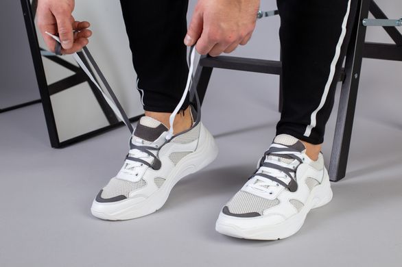 Мужские белые кожаные кроссовки с вставками сетки, 45, 30