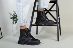 Ботинки женские кожаные черные на шнурках демисезонные, 41, 27