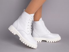 Ботинки женские кожаные белого цвета на шнурках на цигейке, 41, 26.5