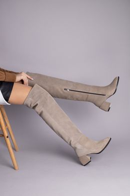 Ботфорты женские замшевые бежевого цвета с обтянутым каблуком зимние, 39, 25-25.5