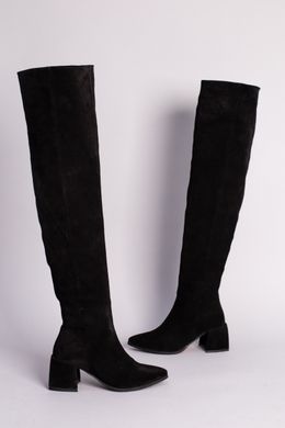 Ботфорты женские замшевые черные с обтянутым каблуком, 36, 23.5