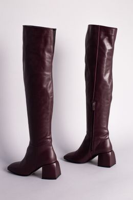 Ботфорты женские кожаные бордовые на небольшом каблуке демисезонные, 40, 26