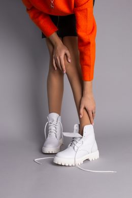 Ботинки женские кожаные белого цвета на шнурках, на цигейке, 41, 26.5