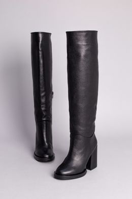 Сапоги женские кожа флотар черного цвета на каблуке зимние, 40, 26