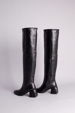 Ботфорты женские кожаные черного цвета с обтянутым каблуком демисезонные, 37, 24