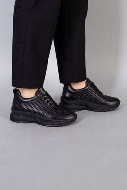Кросівки жіночі шкіряні чорні з перфорацією на товстій підошві, 41, 26.5