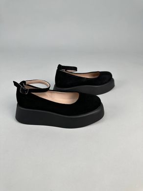 Туфлі жіночі замшеві чорного кольору на чорній підошві, 37, 23.5