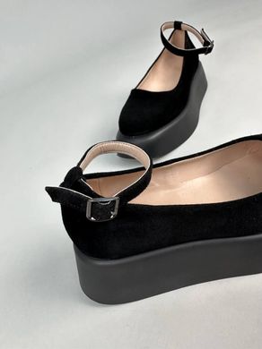 Туфлі жіночі замшеві чорного кольору на чорній підошві, 37, 23.5