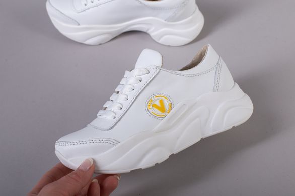 Кросівки для дівчинки шкіряні білі з жовтим значком, 32, 21