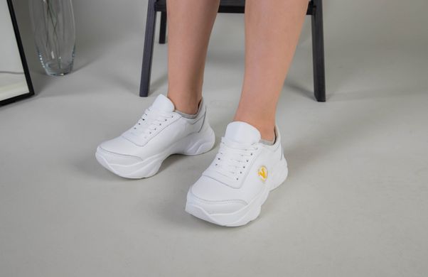 Кроссовки для девочки кожаные белые с желтым значком, 32, 21
