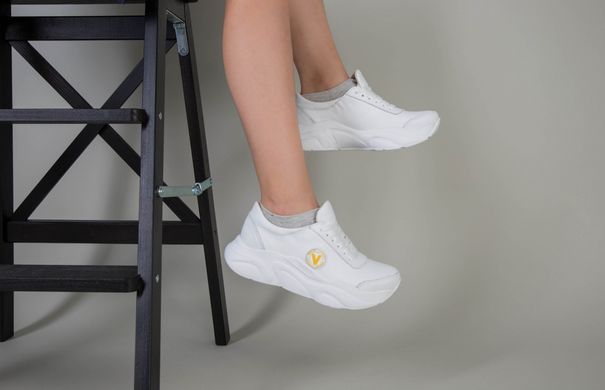 Кроссовки для девочки кожаные белые с желтым значком, 32, 21