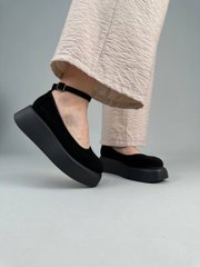 Туфли женские замшевые черного цвета на черной подошве, 38, 24-24.5