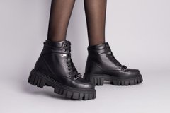 Ботинки женские кожаные черные с цепью зимние, 41, 26.5