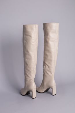 Ботфорты женские кожаные молочные на каблуке демисезонные, 36, 23.5