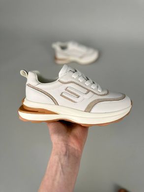 Кросівки жіночі шкіряні білі з бежевими вставками, 36, 23