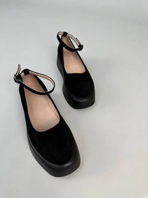 Туфлі жіночі замшеві чорного кольору на чорній підошві, 38, 24-24.5