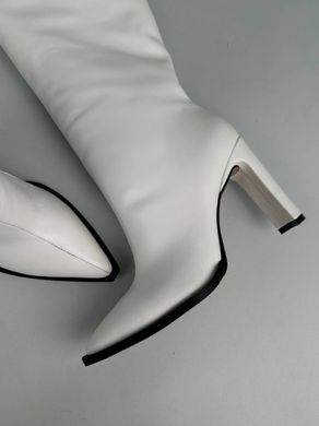 Сапоги женские кожаные молочного цвета на каблуках демисезонные, 35, 23