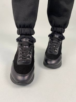 Кросівки жіночі замшеві чорні зі шкіряними вставками зимові, 36, 23.5