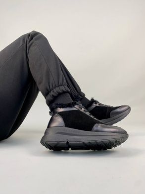 Кросівки жіночі замшеві чорні зі шкіряними вставками зимові, 36, 23.5