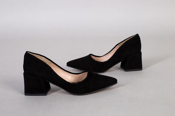 Лодочки женские велюровые черного цвета, каблук 5 см, 36, 23.5