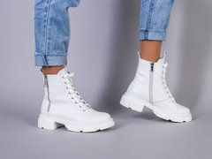 Ботинки женские кожаные белые на шнурках и с замком демисезонные, 36, 23.5-24