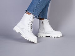Ботинки женские кожаные белые на шнурках и с замком на цигейке, 41, 26.5