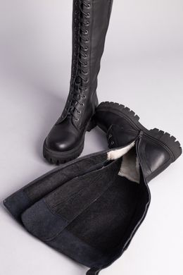 Сапоги женские кожаные черные на шнурках зимние, 36, 23.5