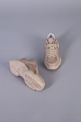 Кроссовки женские кожаные бежевые на бежевой подошве, 40, 26