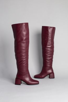 Ботфорты женские кожаные бордовые на каблуке зимние, 36, 23.5