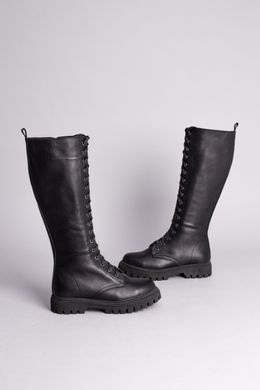 Сапоги женские кожаные черные на шнурках зимние, 36, 23.5