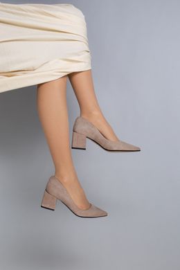 Туфли женские замшевые цвет латте с обтянутым каблуком, 38, 25