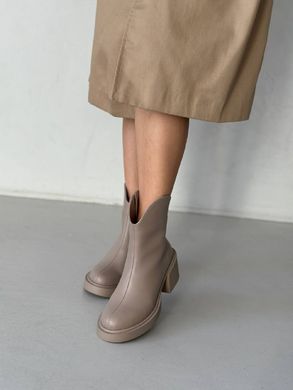 Ботинки женские кожаные бежевого цвета на каблуке зимние, 41, 26.5