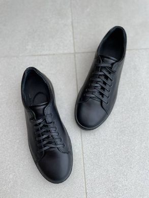 Кеды мужские кожаные черного цвета на черной подошве, 45, 30