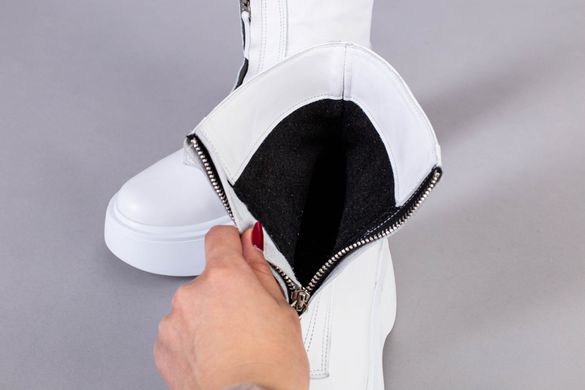 Ботинки женские кожаные белые с замком спереди демисезонные, 36, 23.5