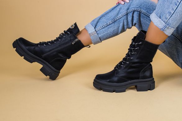 Ботинки женские кожаные черные на шнурках и с замком зимние, 36, 23.5