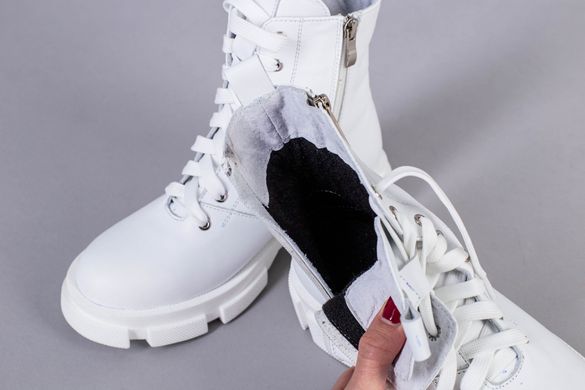 Ботинки женские кожаные белые на шнурках и с замком демисезонные, 36, 23.5-24
