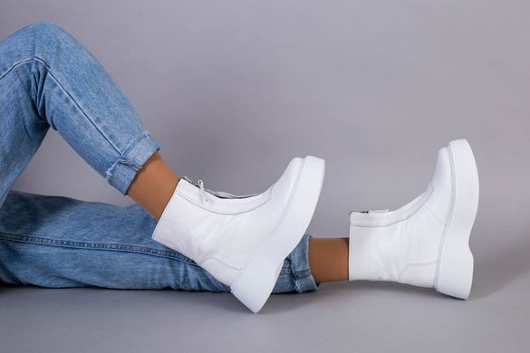 Ботинки женские кожаные белые с замком спереди демисезонные, 36, 23.5