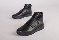 Ботинки мужские кожаные черные на шнурках и липучке деми, 41, 27-27.5