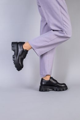 Туфлі жіночі шкіряні чорні на шнурках, 40, 26.5-27