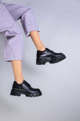 Туфлі жіночі шкіряні чорні на шнурках, 40, 26.5-27
