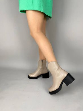 Ботинки женские кожаные бежевые на каблуке зимние, 40, 25-25.5